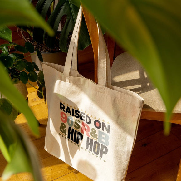 Raised on '90s R&B & Hip-Hop retro tote bag • Pawer to the People